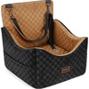 JOEJOY Dog Car Seat for Medium/Large Dogs – Reversible Dual-Sided Travel Dog Car Bed with Memory Foam, Washable Pet Booster Seat for Dogs up to 55 lbs or 2 Small Dogs, 2 Safety Leashes, Brown(Brown)