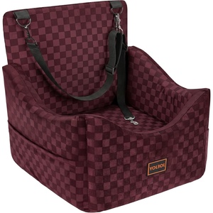 JOEJOY Dog Car Seat for Medium/Large Dogs – Reversible Dual-Sided Travel Dog Car Bed with Memory Foam, Washable Pet Booster Seat for Dogs up to 55 lbs or 2 Small Dogs, 2 Safety Leashes, Brown(Red)