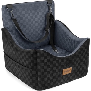 JOEJOY Dog Car Seat for Medium/Large Dogs – Reversible Dual-Sided Travel Dog Car Bed with Memory Foam, Washable Pet Booster Seat for Dogs up to 55 lbs or 2 Small Dogs, 2 Safety Leashes, Brown(Dark Grey)