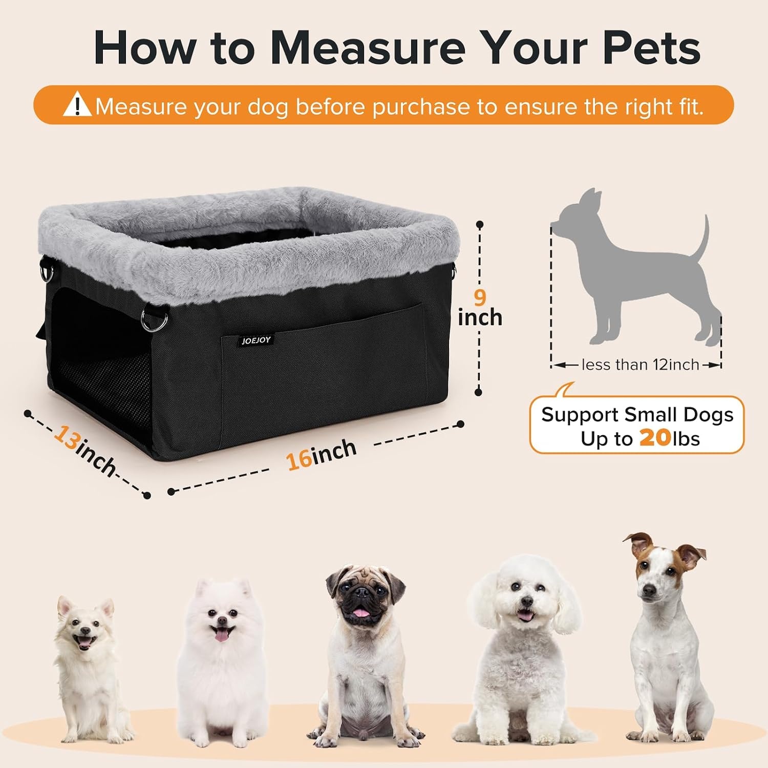 image:imageJOEJOY Deluxe Dog Booster Seat with Sturdy Metal Frame and Safety Leash for Small Pets up to 20 lbs Portable Puppy Dog Car Seat with Thick Cushion and Storage Pockets for Small Dogs BrownBlack