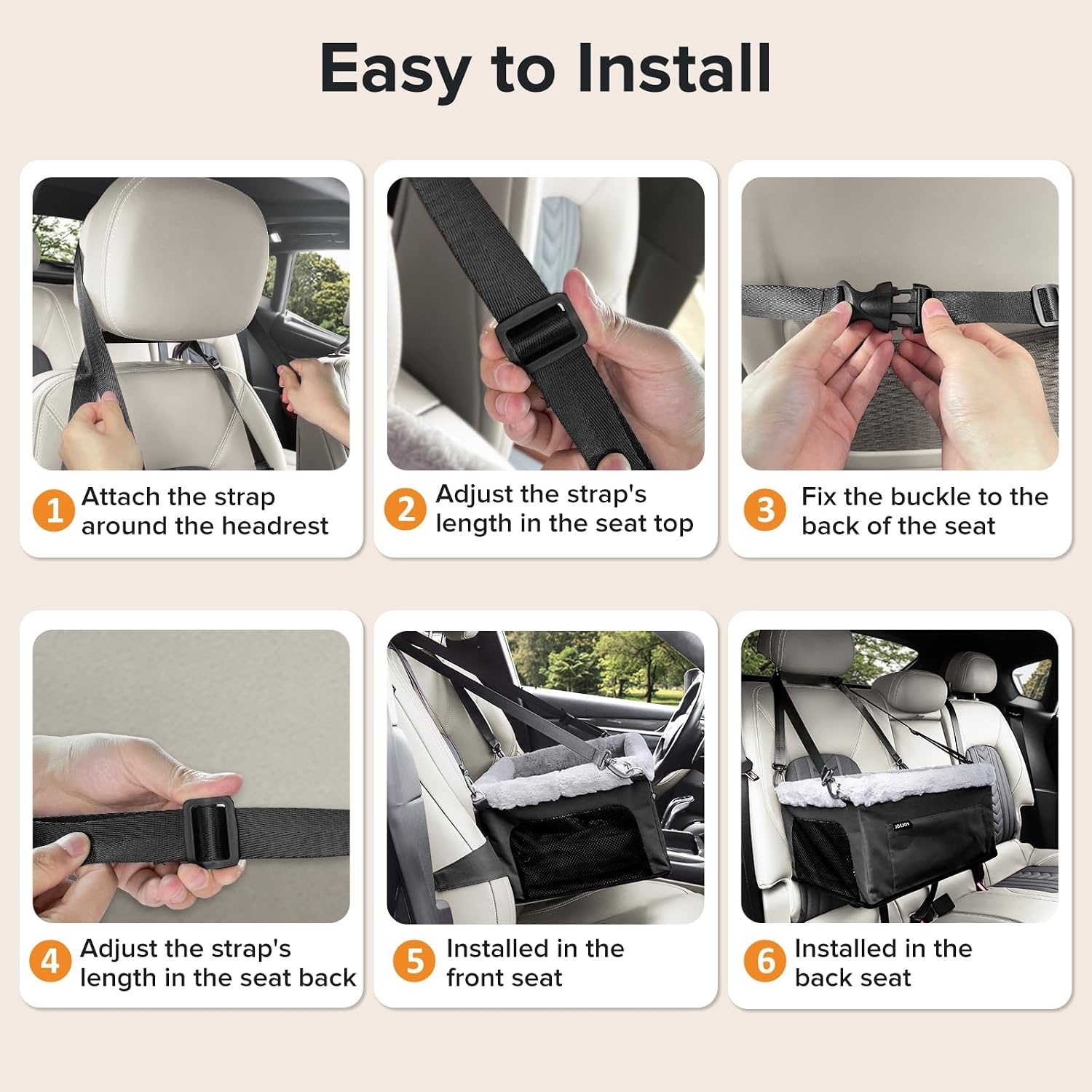 image:imageJOEJOY Deluxe Dog Booster Seat with Sturdy Metal Frame and Safety Leash for Small Pets up to 20 lbs Portable Puppy Dog Car Seat with Thick Cushion and Storage Pockets for Small Dogs BrownBlack