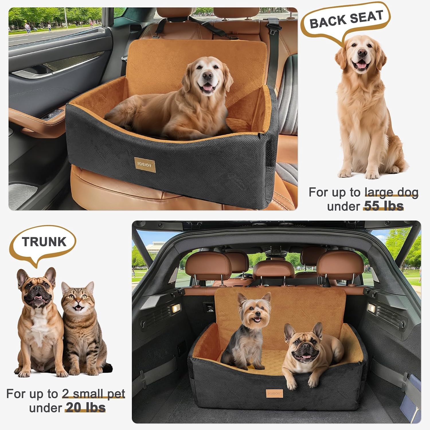 image:imageJOEJOY Dog Car Seats for Small Medium Dogs Under 35lbs Dog Booster Seat with Detachable Washable Cover and Cushion Memory Foam Pet Car Seat with Safety Belt and Storage Pockets BPBrown