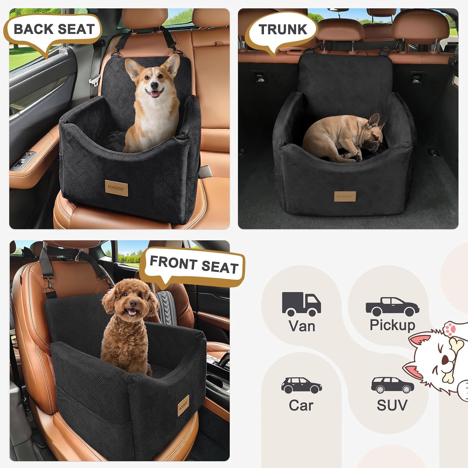 image:imageJOEJOY Dog Car Seats for Small Medium Dogs Under 35lbs Dog Booster Seat with Detachable Washable Cover and Cushion Memory Foam Pet Car Seat with Safety Belt and Storage Pockets BPBlack