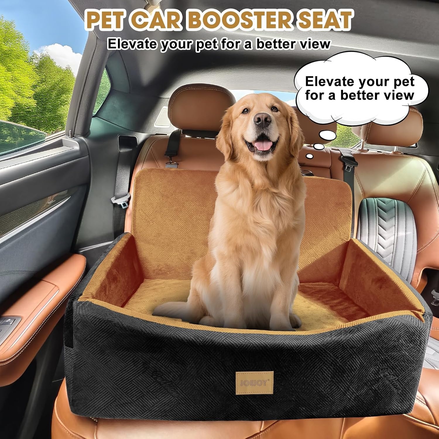 image:imageJOEJOY Dog Car Seats for Small Medium Dogs Under 35lbs Dog Booster Seat with Detachable Washable Cover and Cushion Memory Foam Pet Car Seat with Safety Belt and Storage Pockets BPBrown