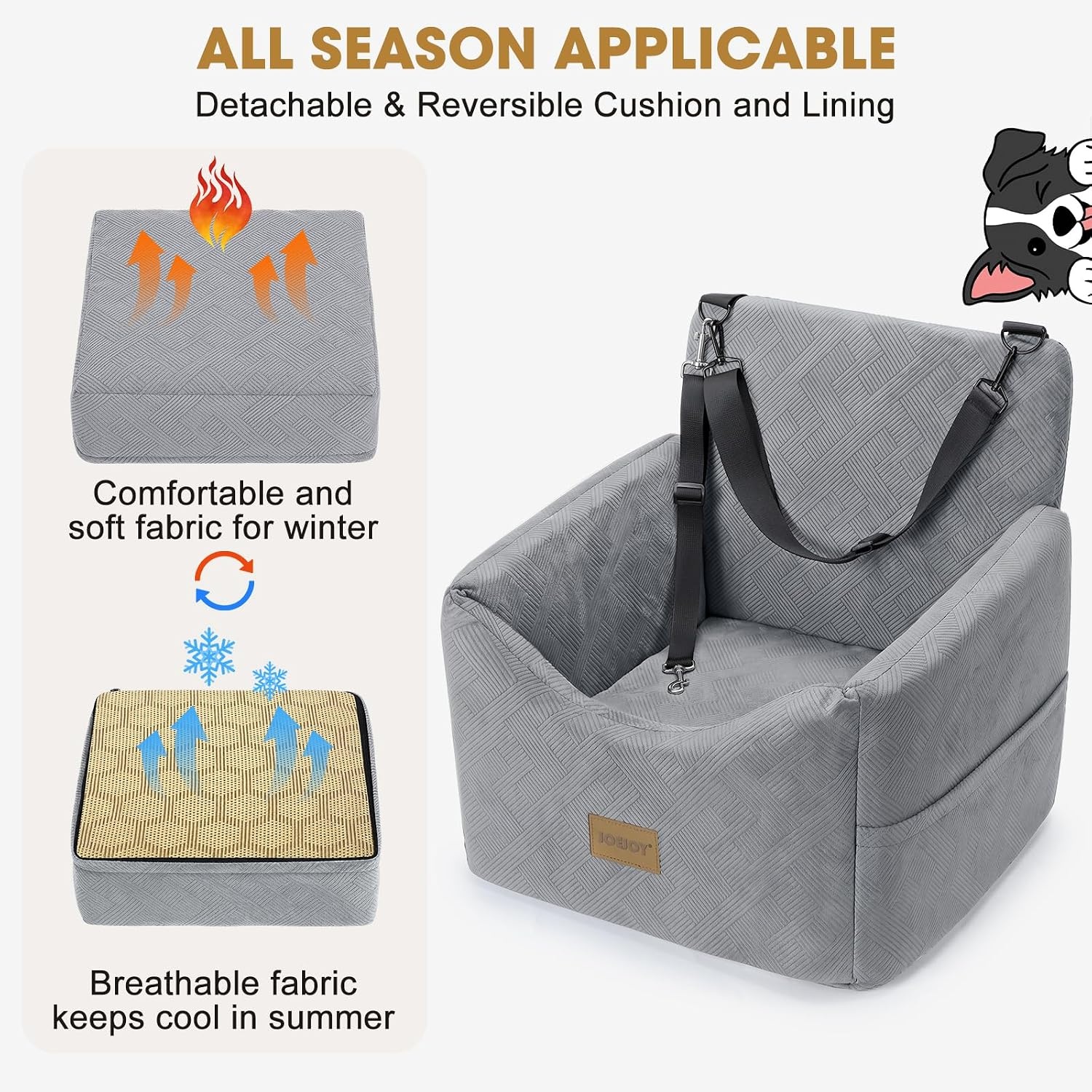 image:imageJOEJOY Dog Car Seats for Small Medium Dogs Under 35lbs Dog Booster Seat with Detachable Washable Cover and Cushion Memory Foam Pet Car Seat with Safety Belt and Storage Pockets BPLight Grey