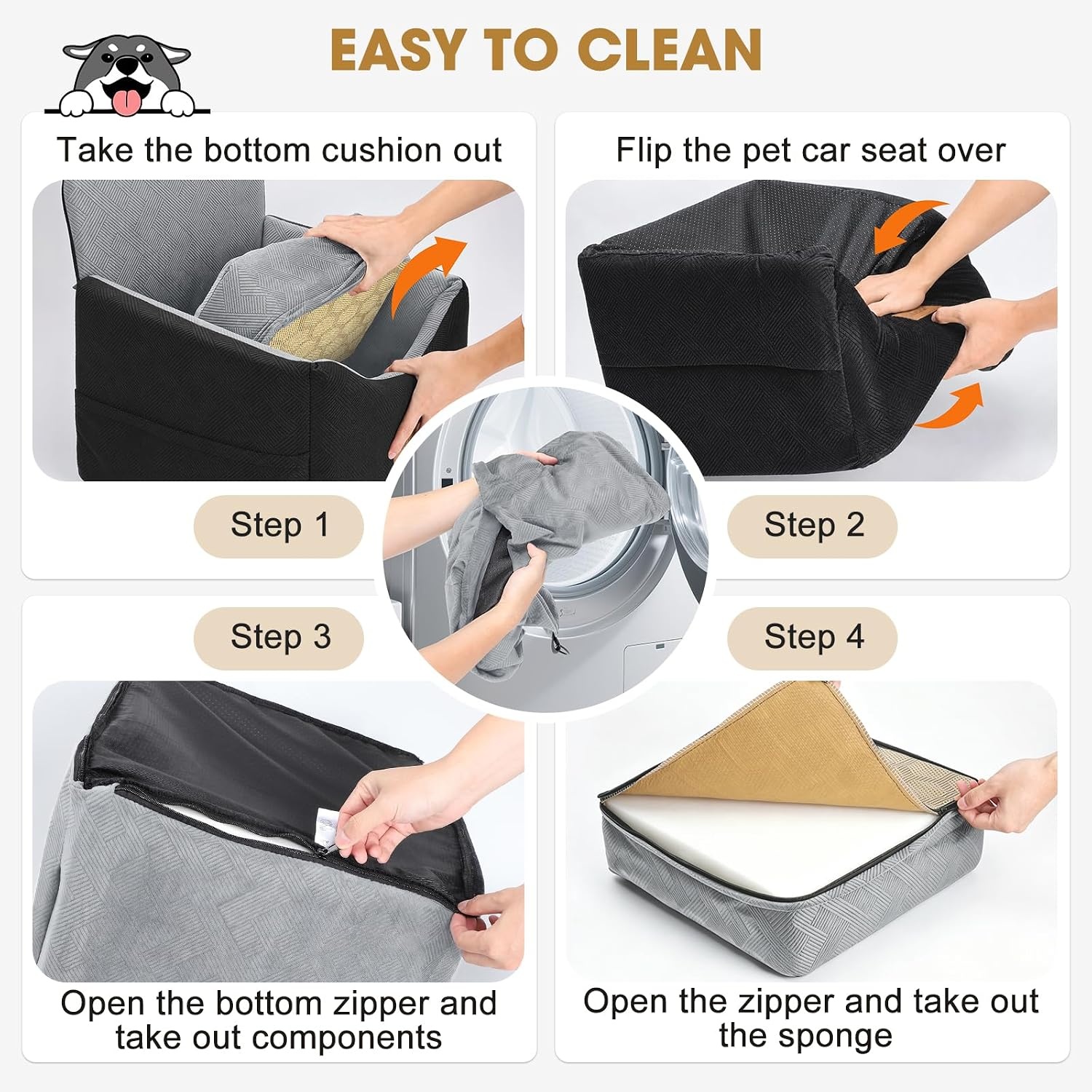 image:imageJOEJOY Dog Car Seats for Small Medium Dogs Under 35lbs Dog Booster Seat with Detachable Washable Cover and Cushion Memory Foam Pet Car Seat with Safety Belt and Storage Pockets BPBlack Light Grey