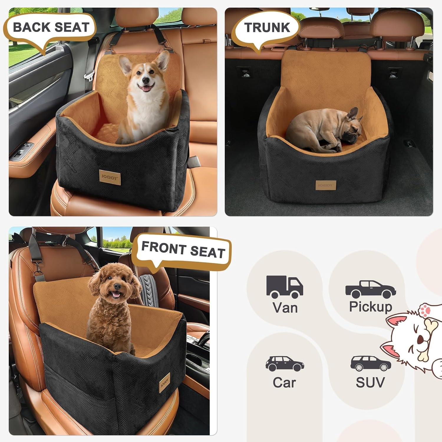 image:imageJOEJOY Dog Car Seats for Small Medium Dogs Under 35lbs Dog Booster Seat with Detachable Washable Cover and Cushion Memory Foam Pet Car Seat with Safety Belt and Storage Pockets BPBrown