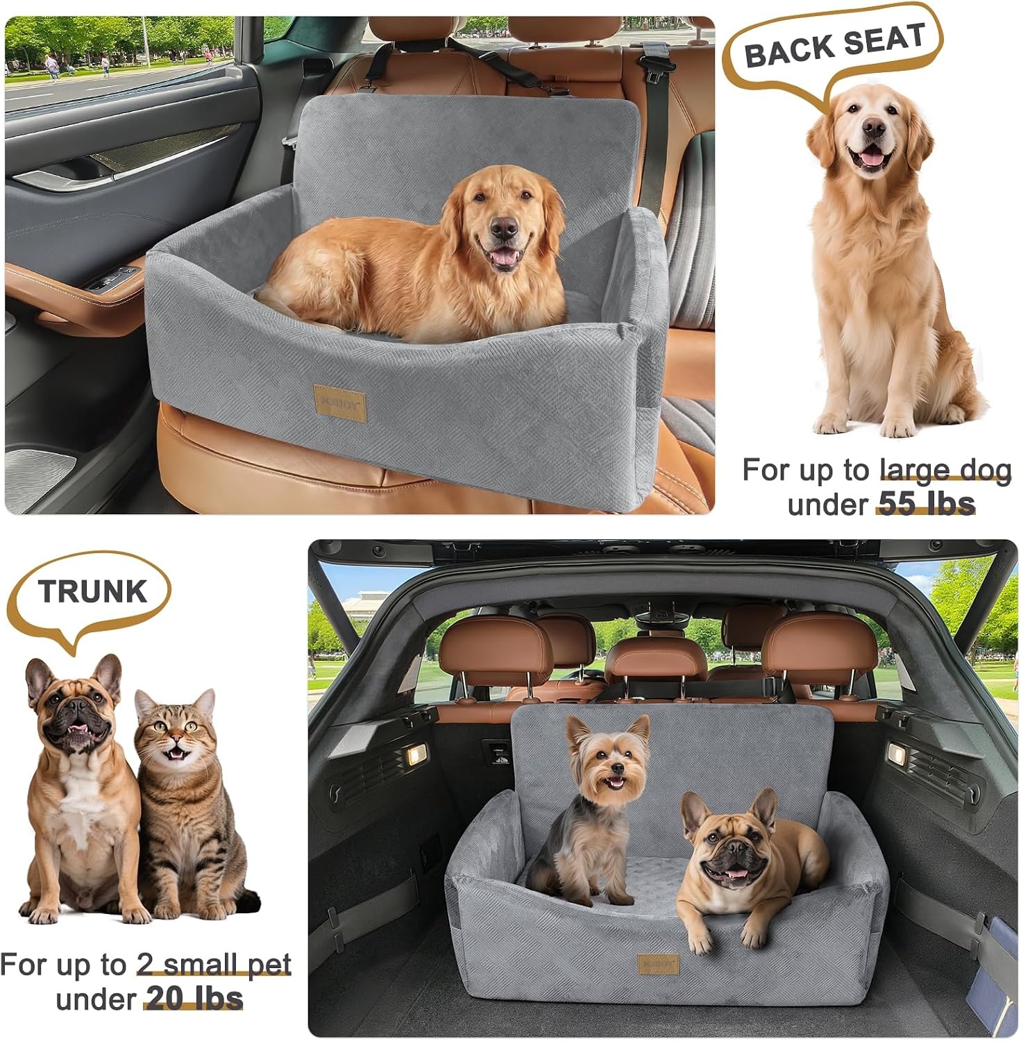 image:imageJOEJOY Dog Car Seats for Small Medium Dogs Under 35lbs Dog Booster Seat with Detachable Washable Cover and Cushion Memory Foam Pet Car Seat with Safety Belt and Storage Pockets BPLight Grey
