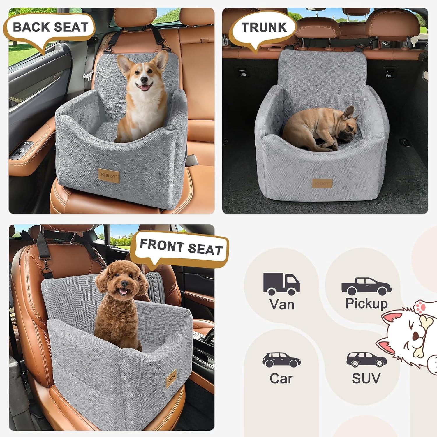 image:imageJOEJOY Dog Car Seats for Small Medium Dogs Under 35lbs Dog Booster Seat with Detachable Washable Cover and Cushion Memory Foam Pet Car Seat with Safety Belt and Storage Pockets BPLight Grey