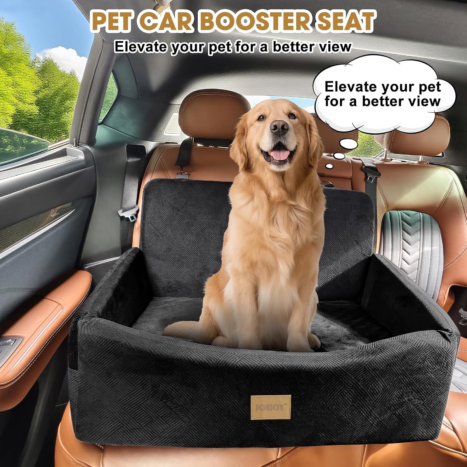 image:imageJOEJOY Dog Car Seats for Small Medium Dogs Under 35lbs Dog Booster Seat with Detachable Washable Cover and Cushion Memory Foam Pet Car Seat with Safety Belt and Storage Pockets BPBlack