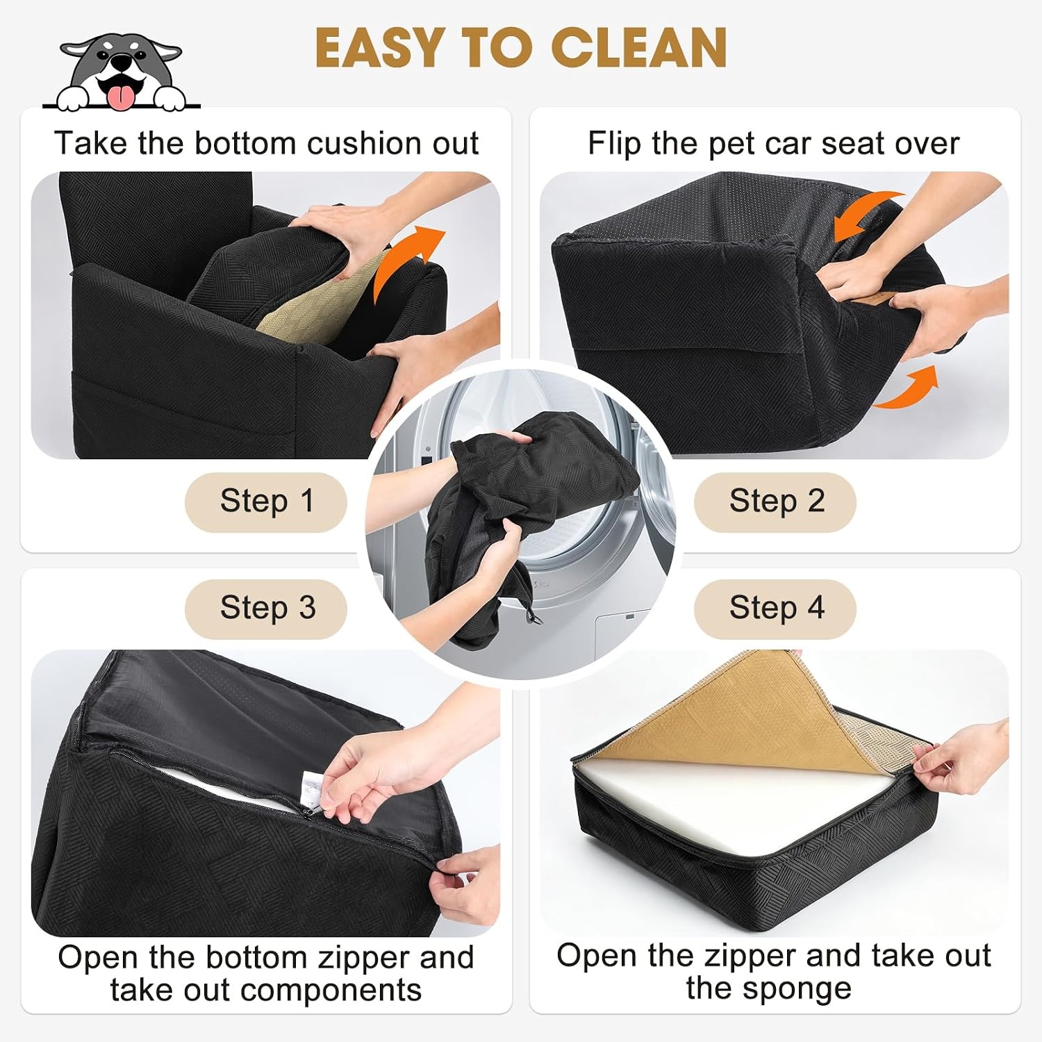 image:imageJOEJOY Dog Car Seats for Small Medium Dogs Under 35lbs Dog Booster Seat with Detachable Washable Cover and Cushion Memory Foam Pet Car Seat with Safety Belt and Storage Pockets BPBlack