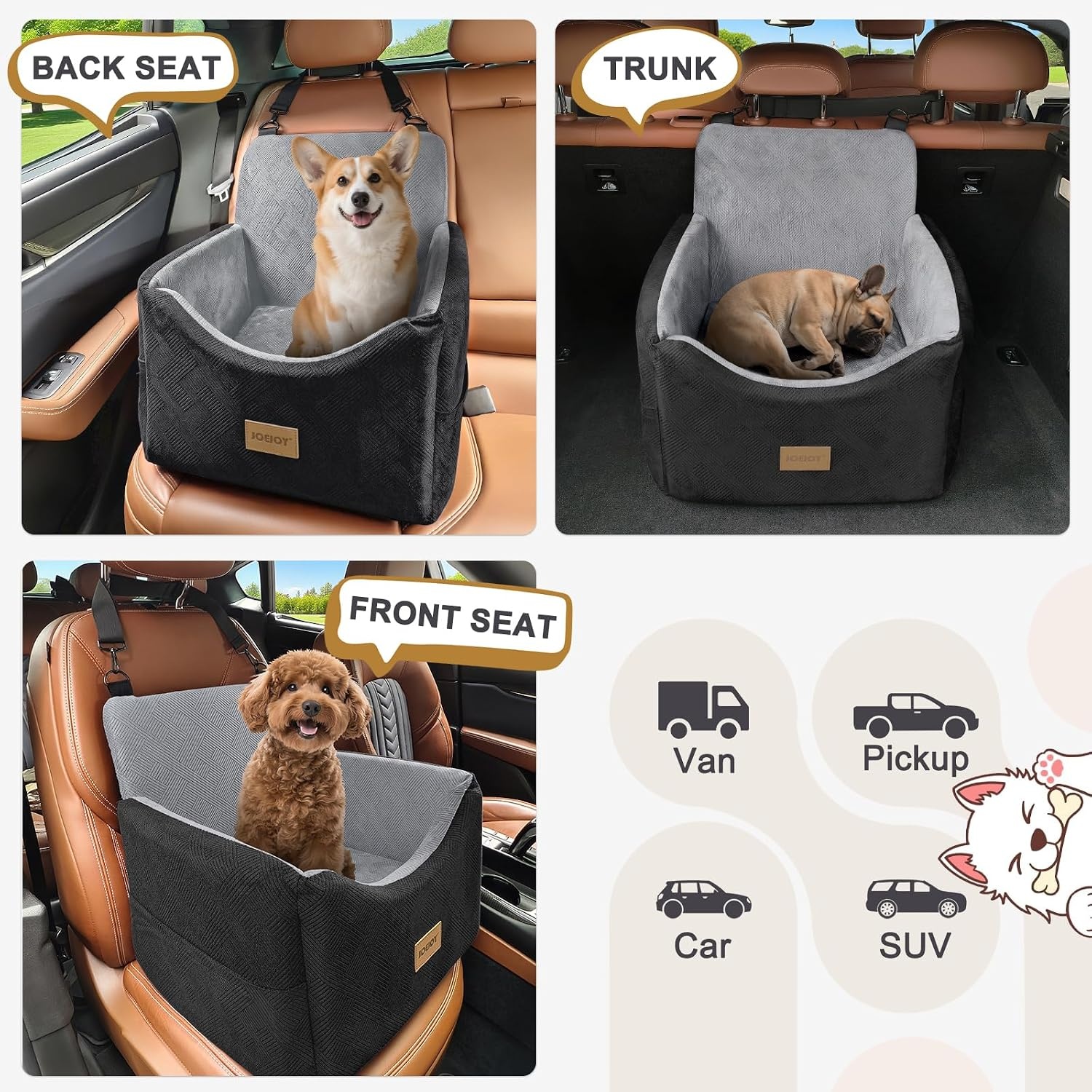 image:imageJOEJOY Dog Car Seats for Small Medium Dogs Under 35lbs Dog Booster Seat with Detachable Washable Cover and Cushion Memory Foam Pet Car Seat with Safety Belt and Storage Pockets BPBlack Light Grey