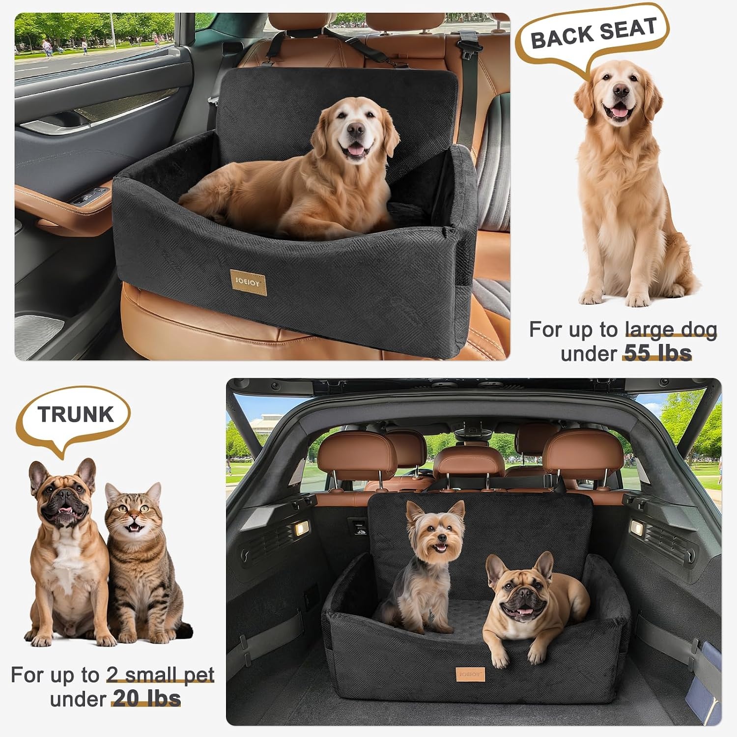 image:imageJOEJOY Dog Car Seats for Small Medium Dogs Under 35lbs Dog Booster Seat with Detachable Washable Cover and Cushion Memory Foam Pet Car Seat with Safety Belt and Storage Pockets BPBlack