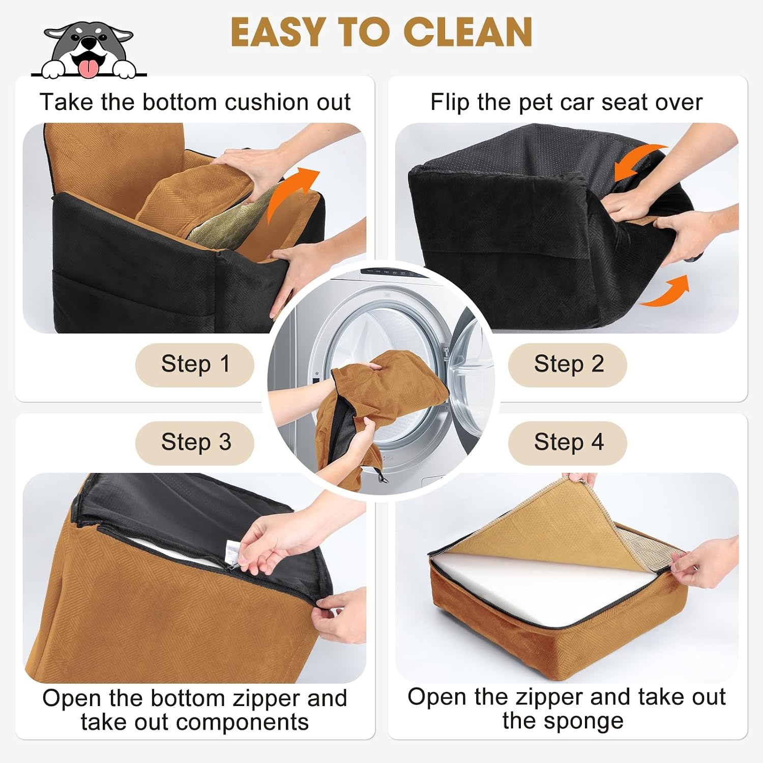 image:imageJOEJOY Dog Car Seats for Small Medium Dogs Under 35lbs Dog Booster Seat with Detachable Washable Cover and Cushion Memory Foam Pet Car Seat with Safety Belt and Storage Pockets BPBrown