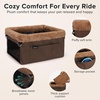 JOEJOY Deluxe Dog Booster Seat with Sturdy Metal Frame and Safety Leash for Small Pets up to 20 lbs – Portable Puppy Dog Car Seat with Thick Cushion and Storage Pockets for Small Dogs, Brown(Bronw)