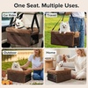 JOEJOY Deluxe Dog Booster Seat with Sturdy Metal Frame and Safety Leash for Small Pets up to 20 lbs – Portable Puppy Dog Car Seat with Thick Cushion and Storage Pockets for Small Dogs, Brown(Bronw)