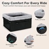 JOEJOY Deluxe Dog Booster Seat with Sturdy Metal Frame and Safety Leash for Small Pets up to 20 lbs – Portable Puppy Dog Car Seat with Thick Cushion and Storage Pockets for Small Dogs, Brown(Black)