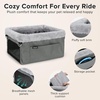JOEJOY Deluxe Dog Booster Seat with Sturdy Metal Frame and Safety Leash for Small Pets up to 20 lbs – Portable Puppy Dog Car Seat with Thick Cushion and Storage Pockets for Small Dogs, Brown(Grey)