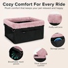 JOEJOY Deluxe Dog Booster Seat with Sturdy Metal Frame and Safety Leash for Small Pets up to 20 lbs – Portable Puppy Dog Car Seat with Thick Cushion and Storage Pockets for Small Dogs, Brown(Pink)