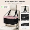 JOEJOY Deluxe Dog Booster Seat with Sturdy Metal Frame and Safety Leash for Small Pets up to 20 lbs – Portable Puppy Dog Car Seat with Thick Cushion and Storage Pockets for Small Dogs, Brown(Pink)