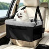 JOEJOY Deluxe Dog Booster Seat with Sturdy Metal Frame and Safety Leash for Small Pets up to 20 lbs – Portable Puppy Dog Car Seat with Thick Cushion and Storage Pockets for Small Dogs, Brown(Black)