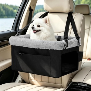 JOEJOY Deluxe Dog Booster Seat with Sturdy Metal Frame and Safety Leash for Small Pets up to 20 lbs – Portable Puppy Dog Car Seat with Thick Cushion and Storage Pockets for Small Dogs, Brown(Black)