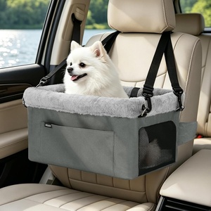 JOEJOY Deluxe Dog Booster Seat with Sturdy Metal Frame and Safety Leash for Small Pets up to 20 lbs – Portable Puppy Dog Car Seat with Thick Cushion and Storage Pockets for Small Dogs, Brown(Grey)
